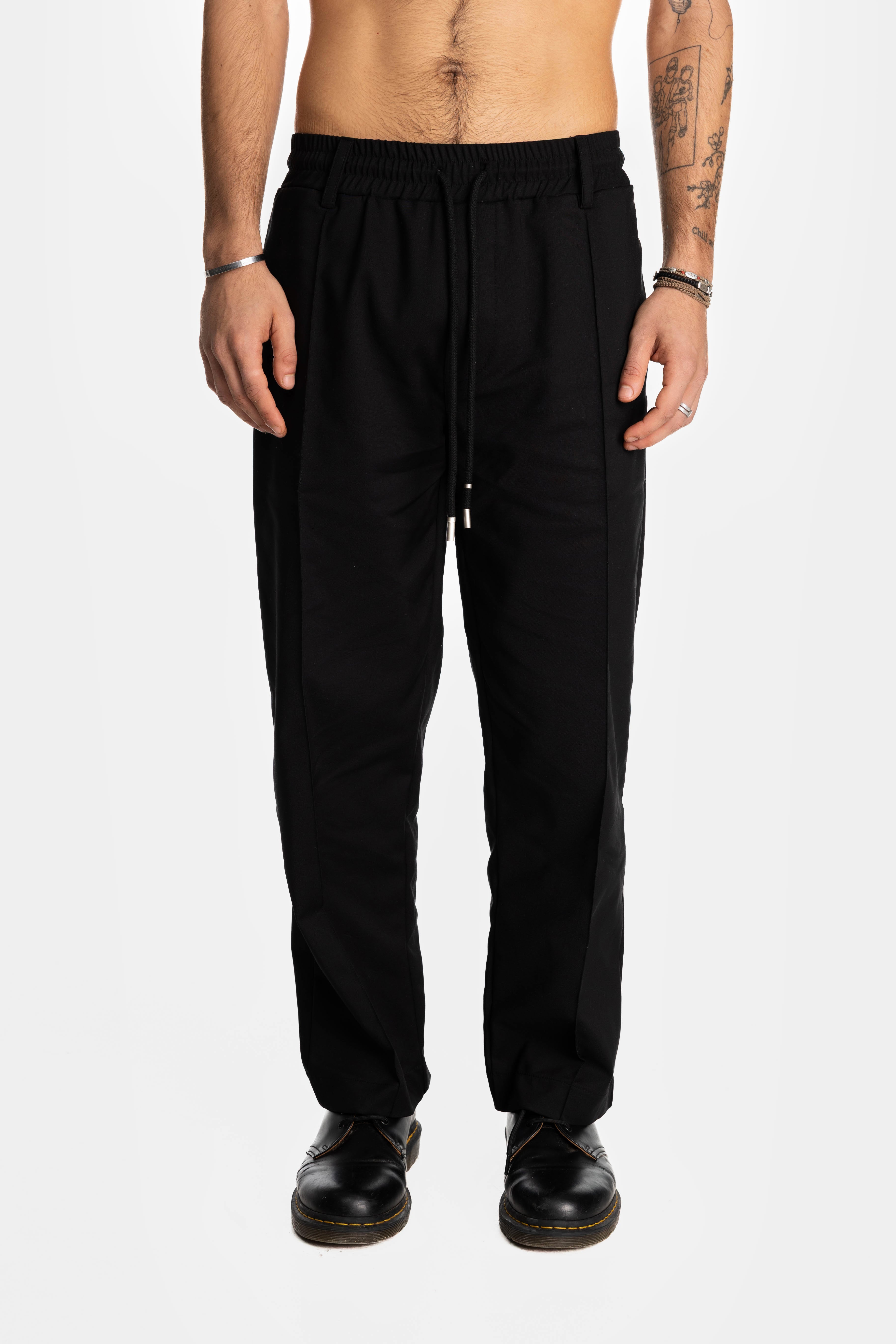 Black Straight Leg Light Pintuck Pants