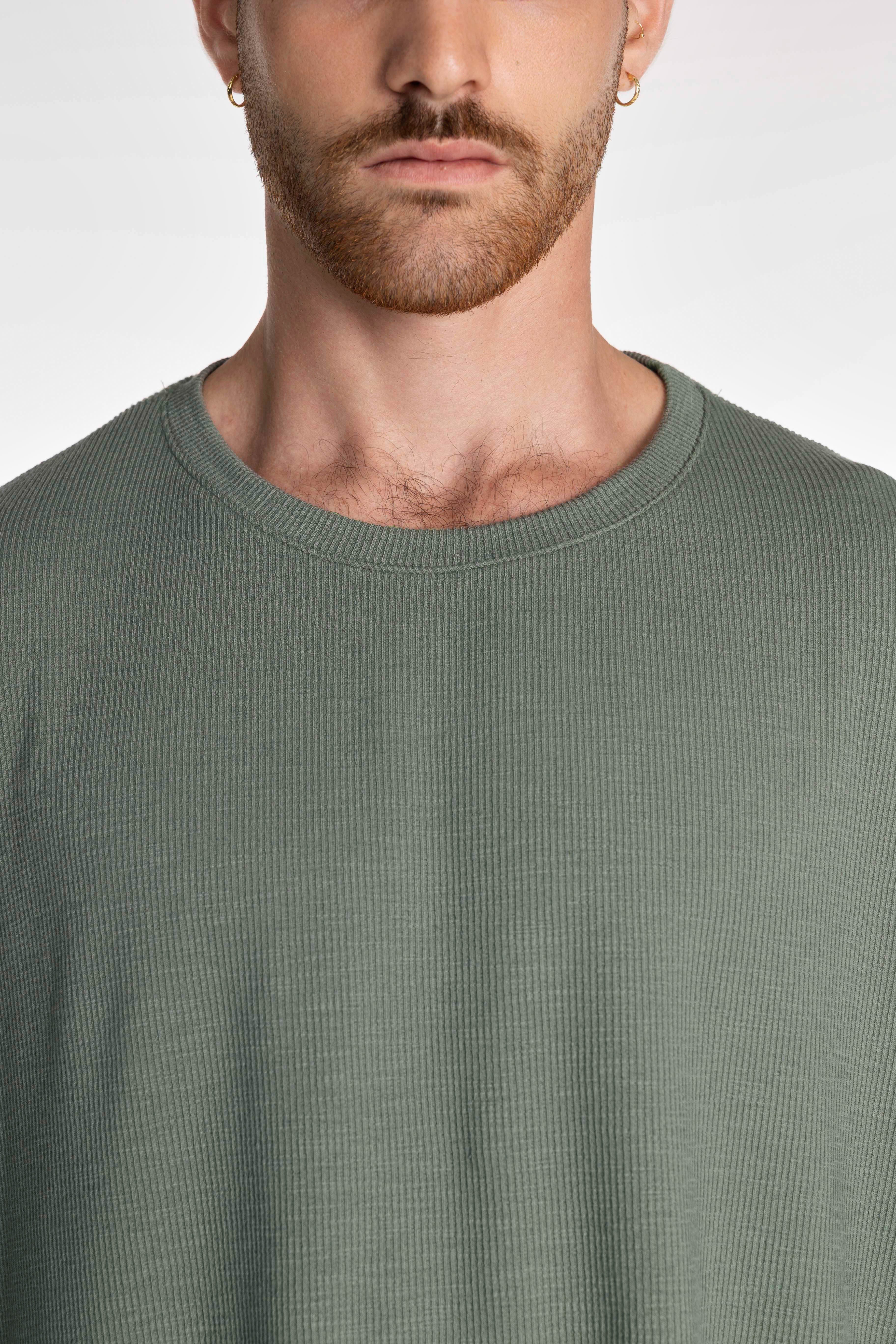 Olive Long Rib Oversized  T