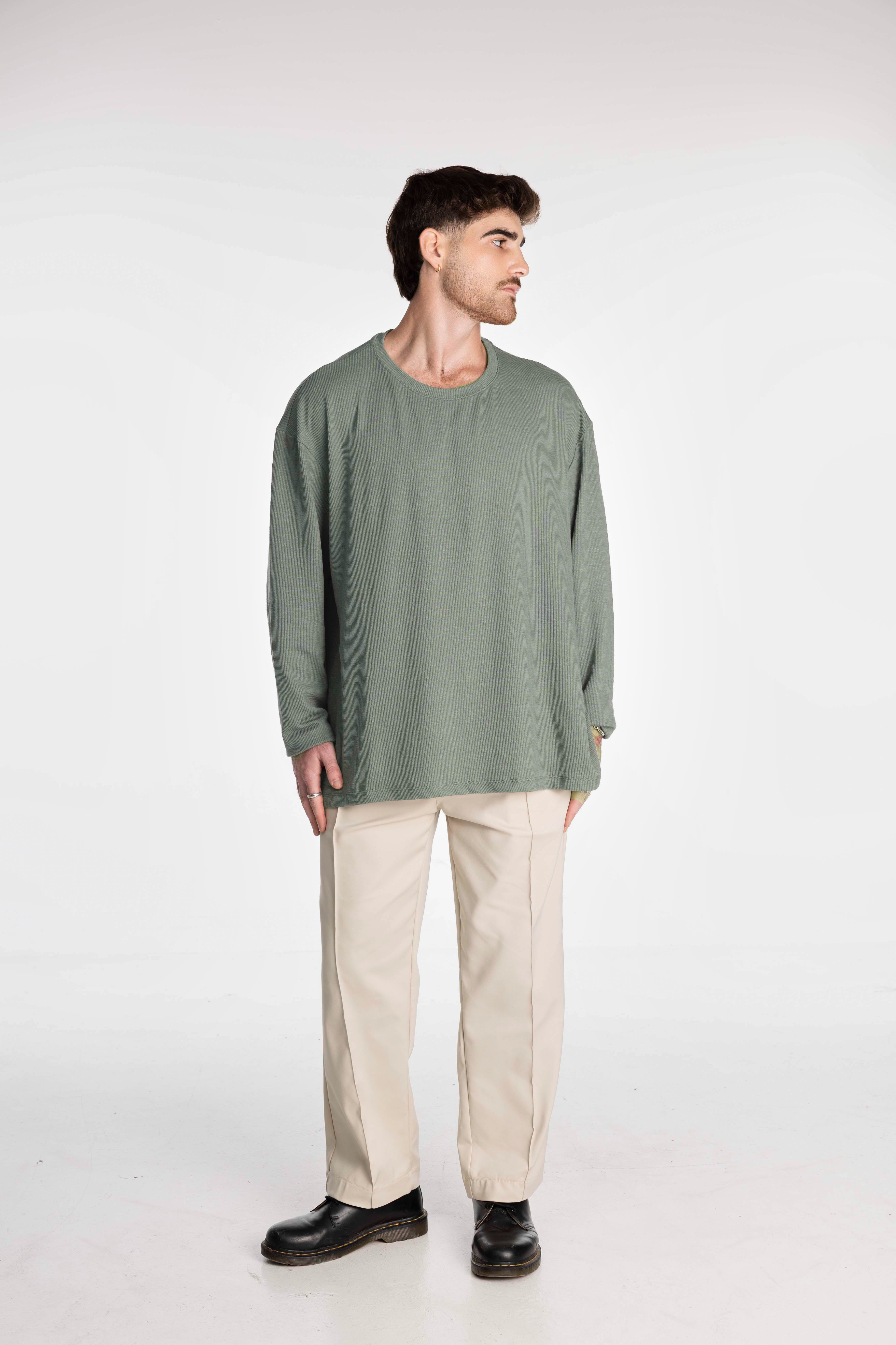 Olive Long Rib Oversized  T