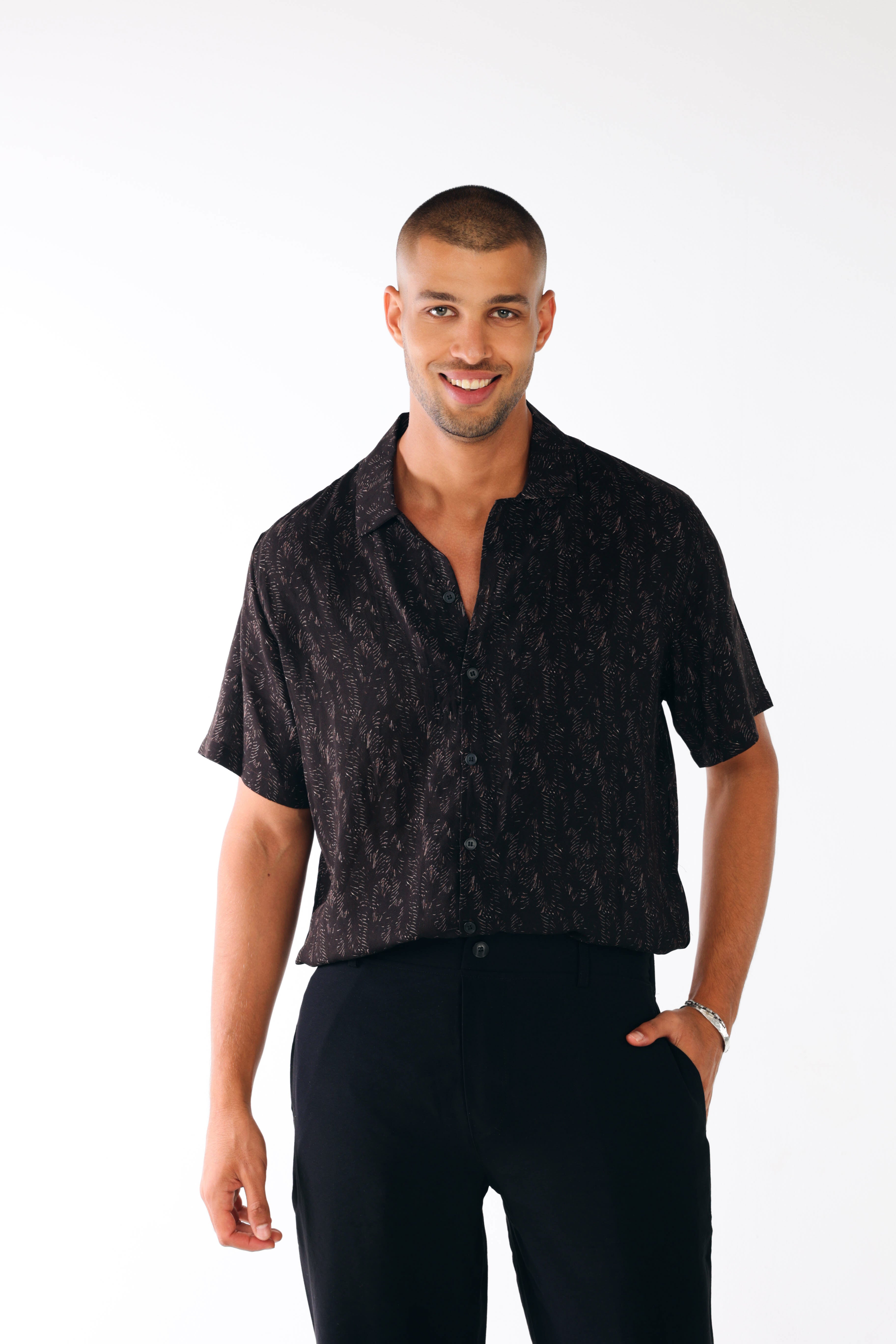 Black thin stripes printed shirt