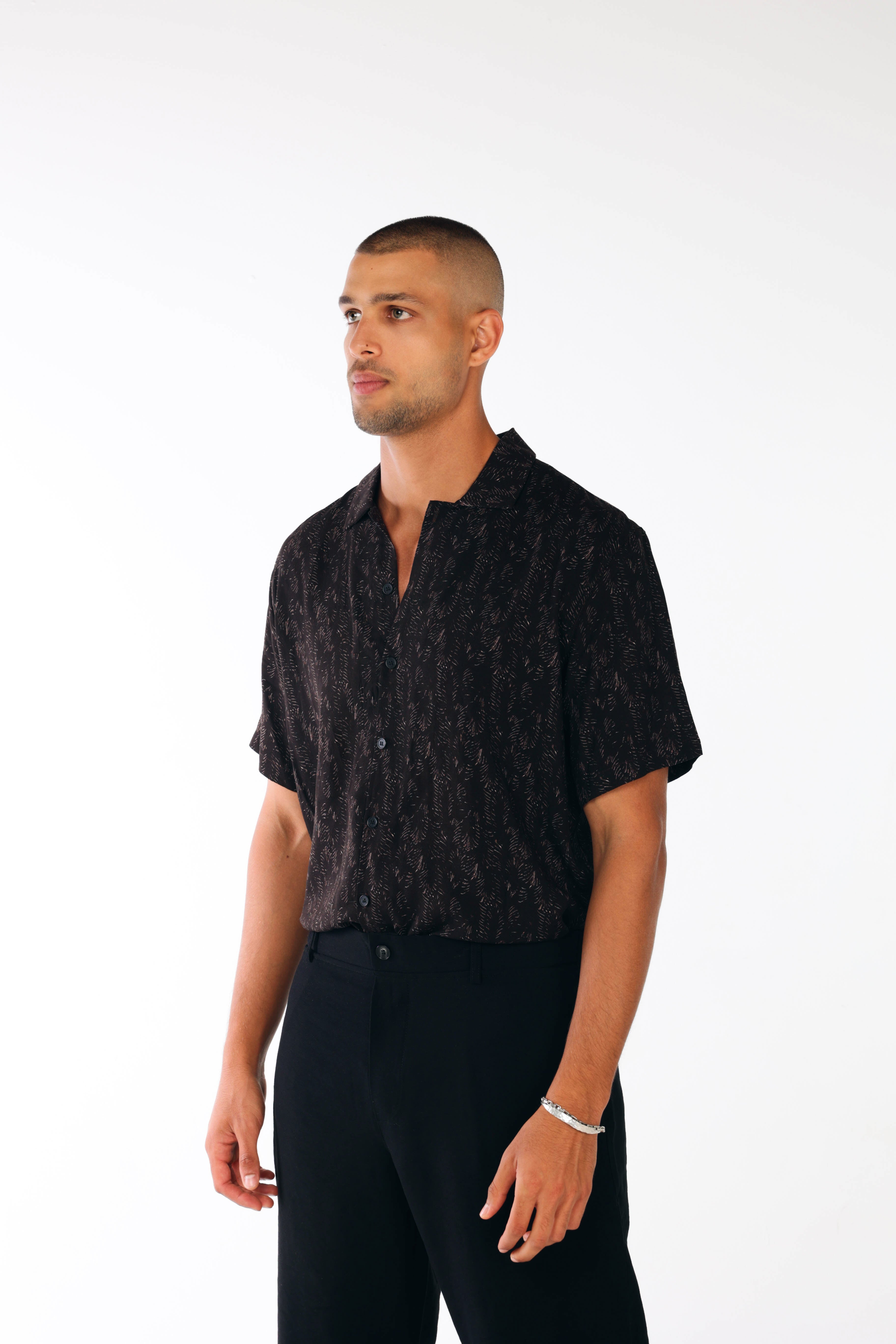 Black thin stripes printed shirt