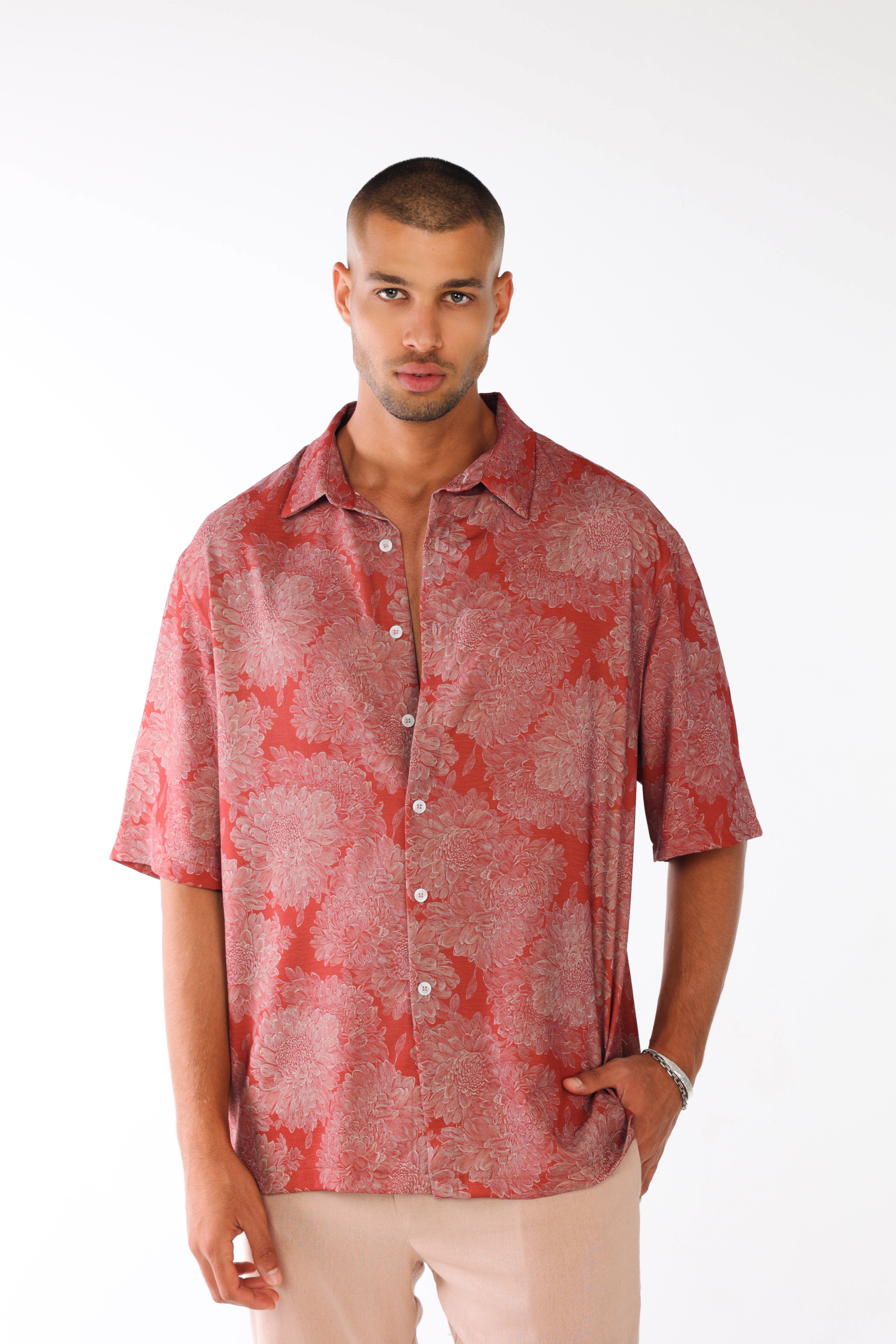 Red rose oversized  shirt print