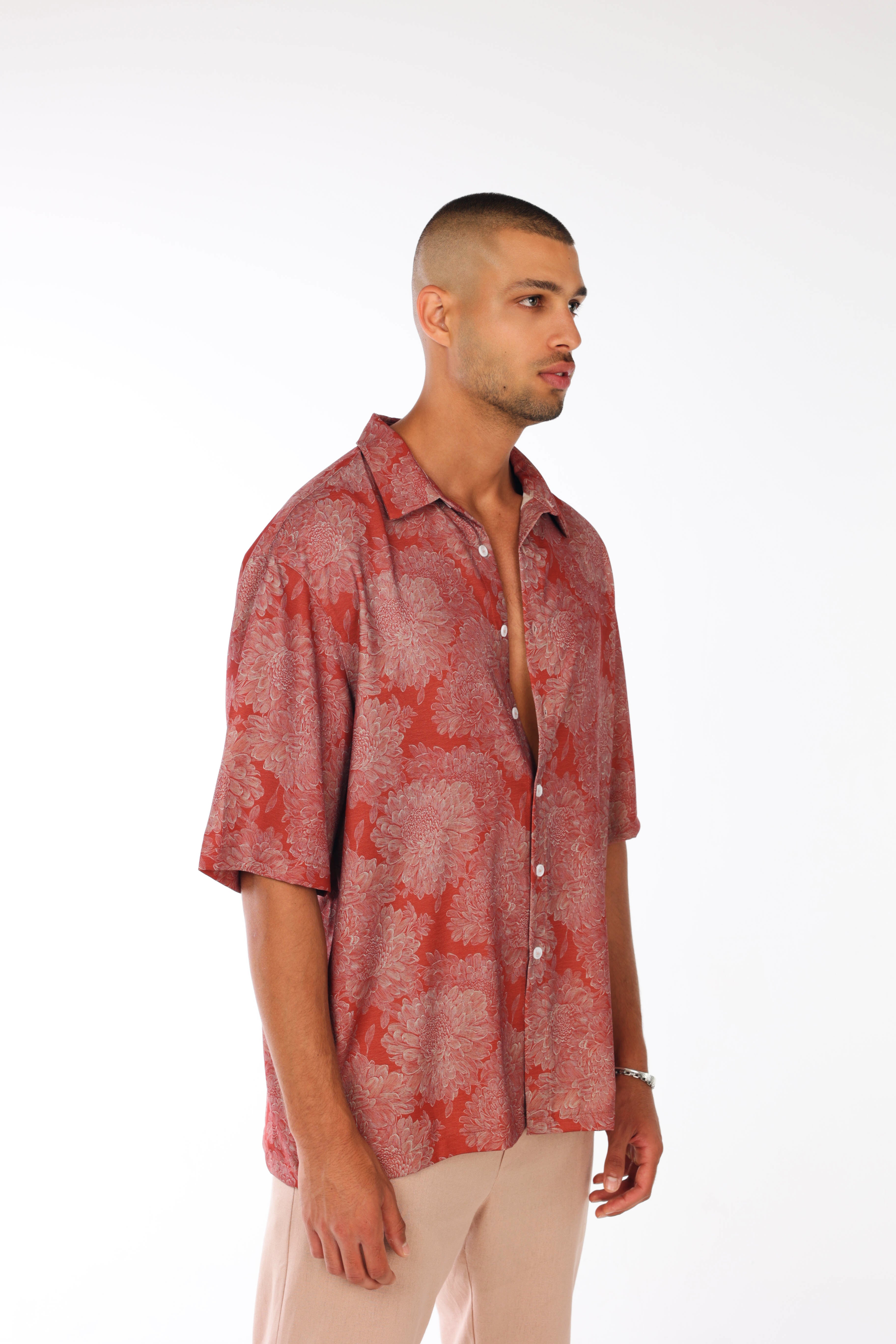 Red rose oversized  shirt print