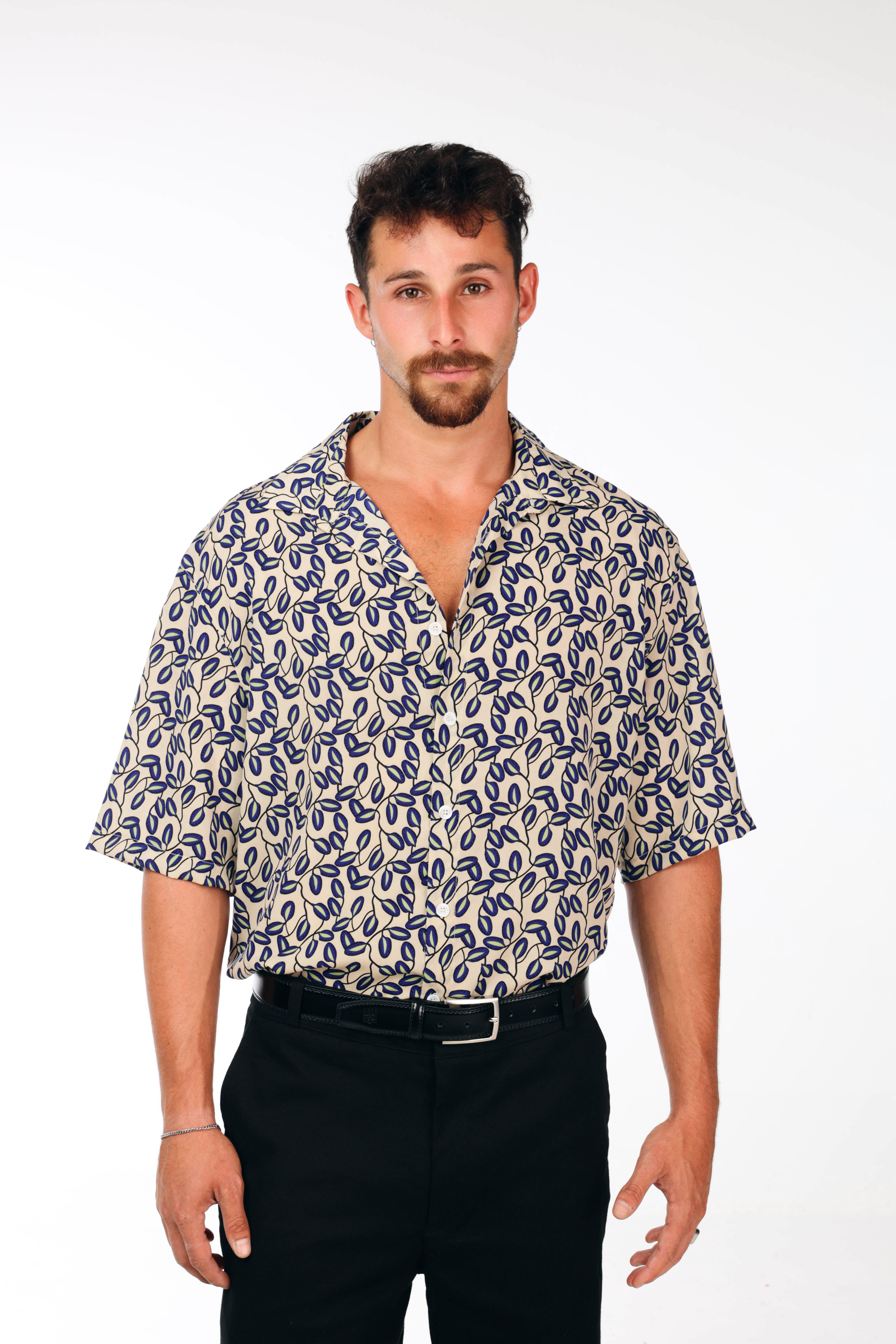 Teal leaves oversized  shirt print
