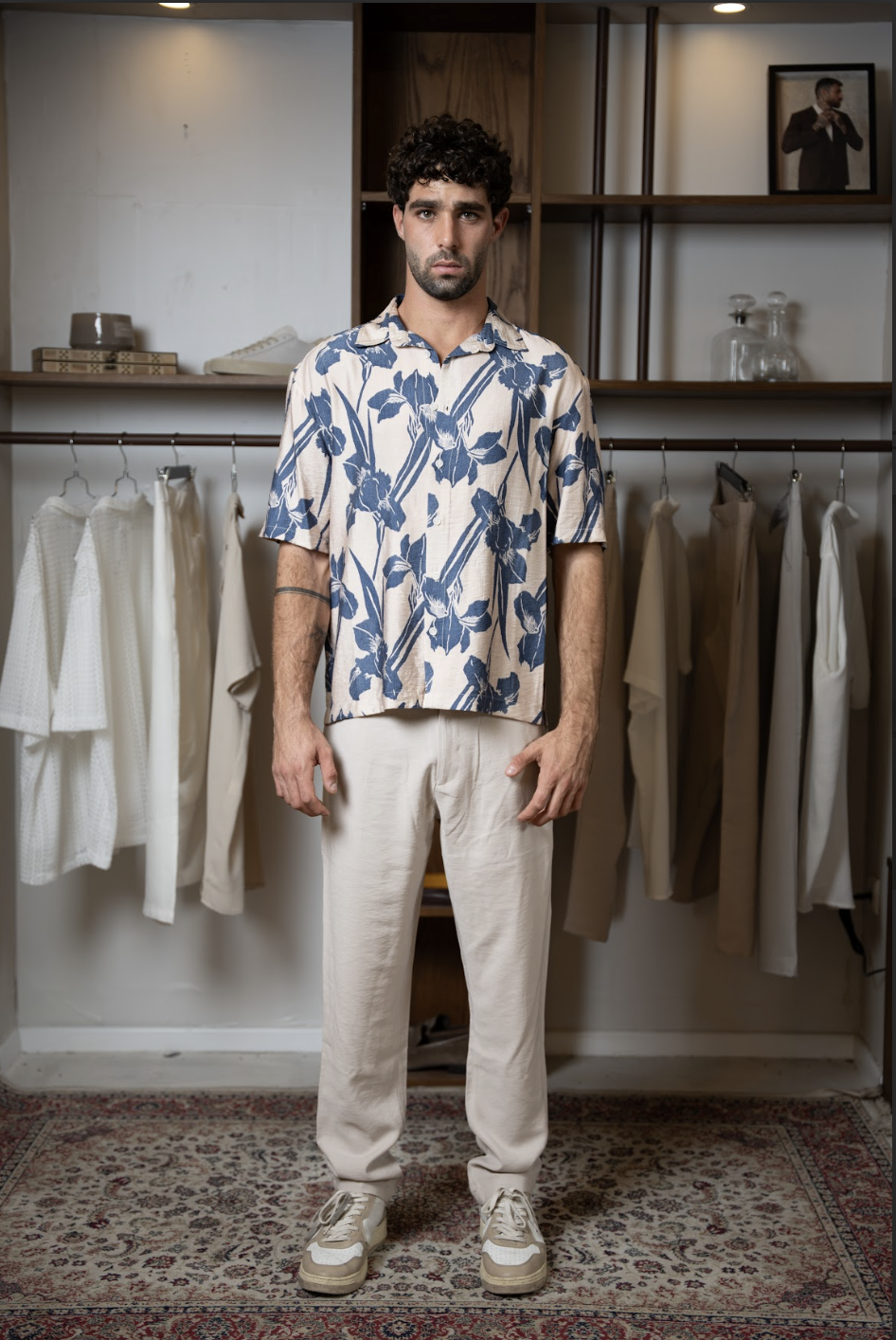 Blue Printed Oversized Shirt