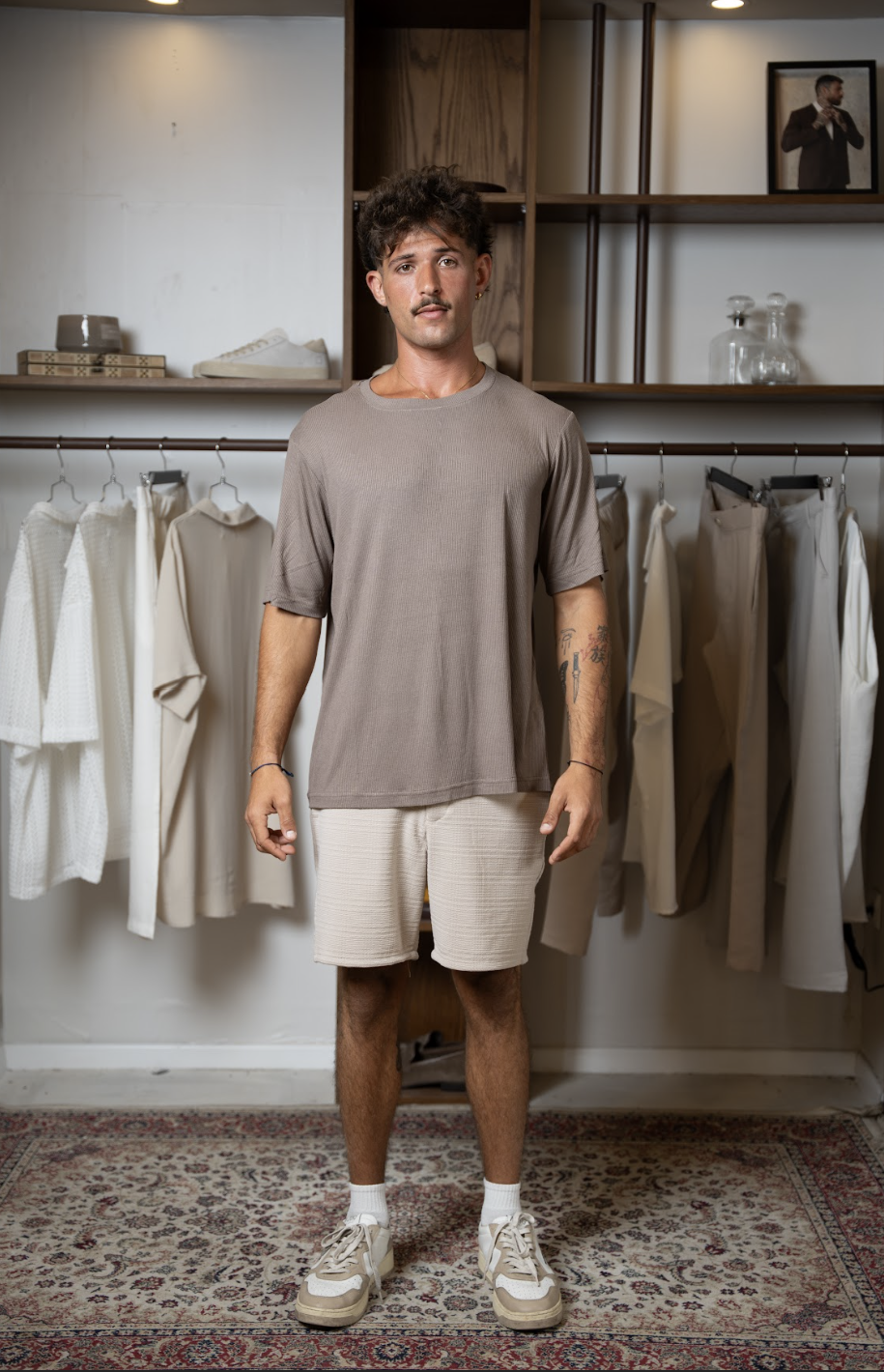 Beige Textured Shorts