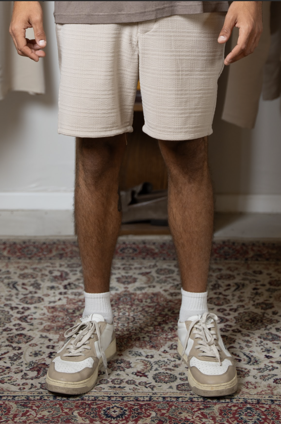 Beige Textured Shorts