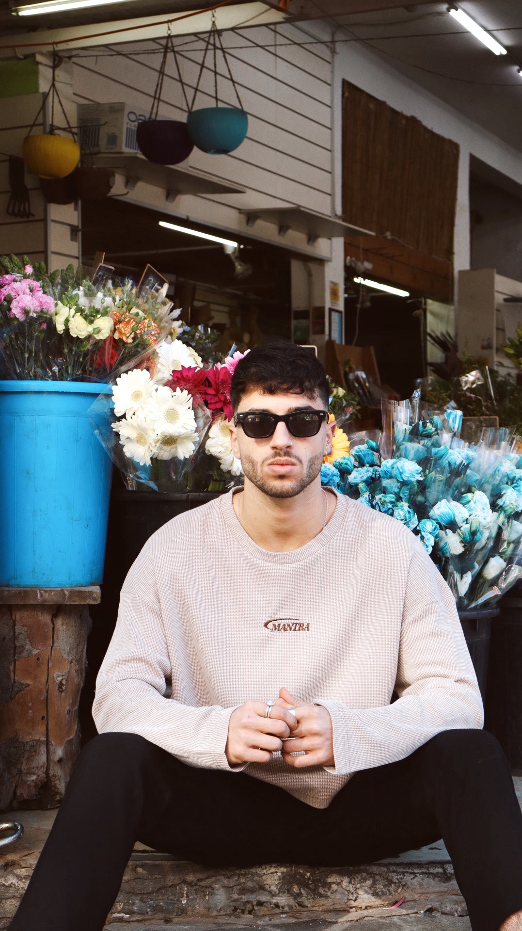 Beige Waffle Oversized Long Sleeve T