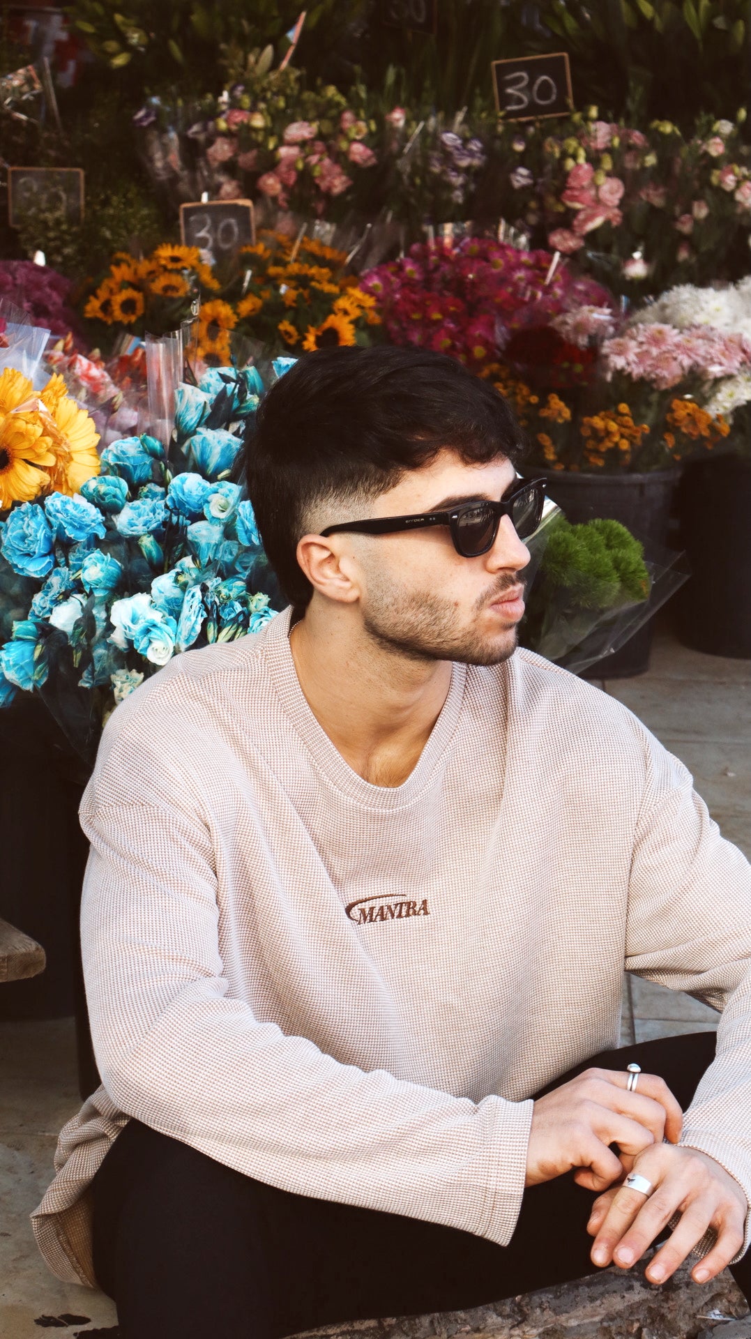 Beige Waffle Oversized Long Sleeve T