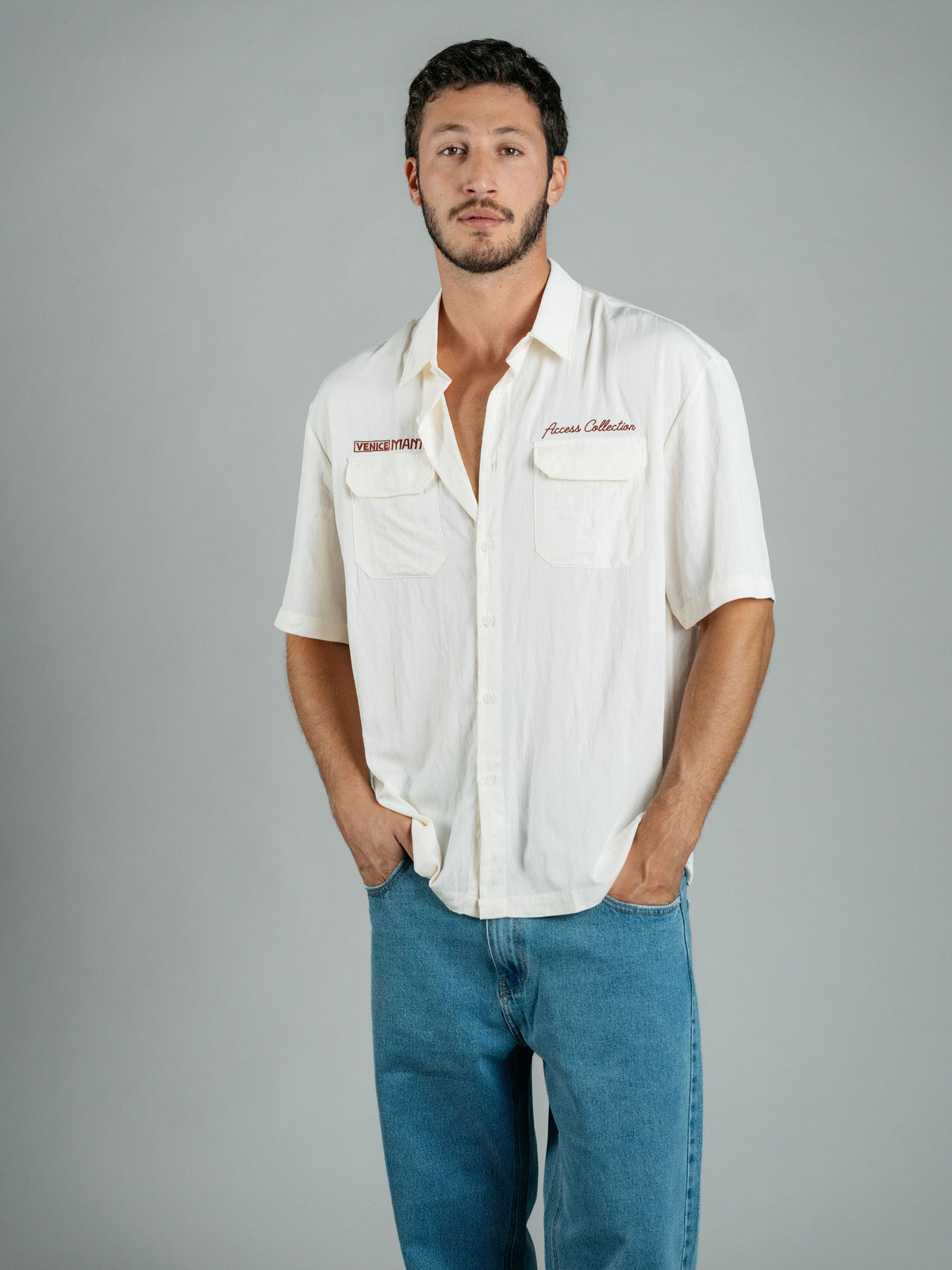 White Boxy Embroidered Buttoned Shirt