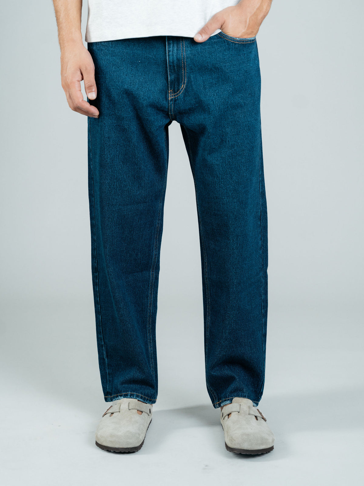 Dark Blue Wash Straight Leg Jeans