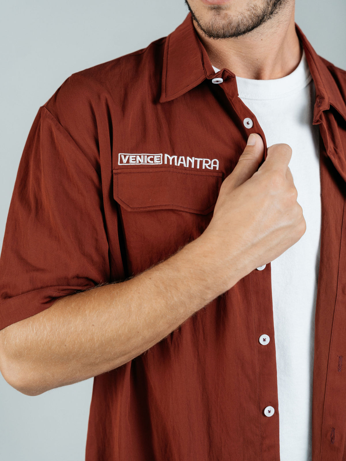Burgundy Boxy Embroidered Buttoned Shirt