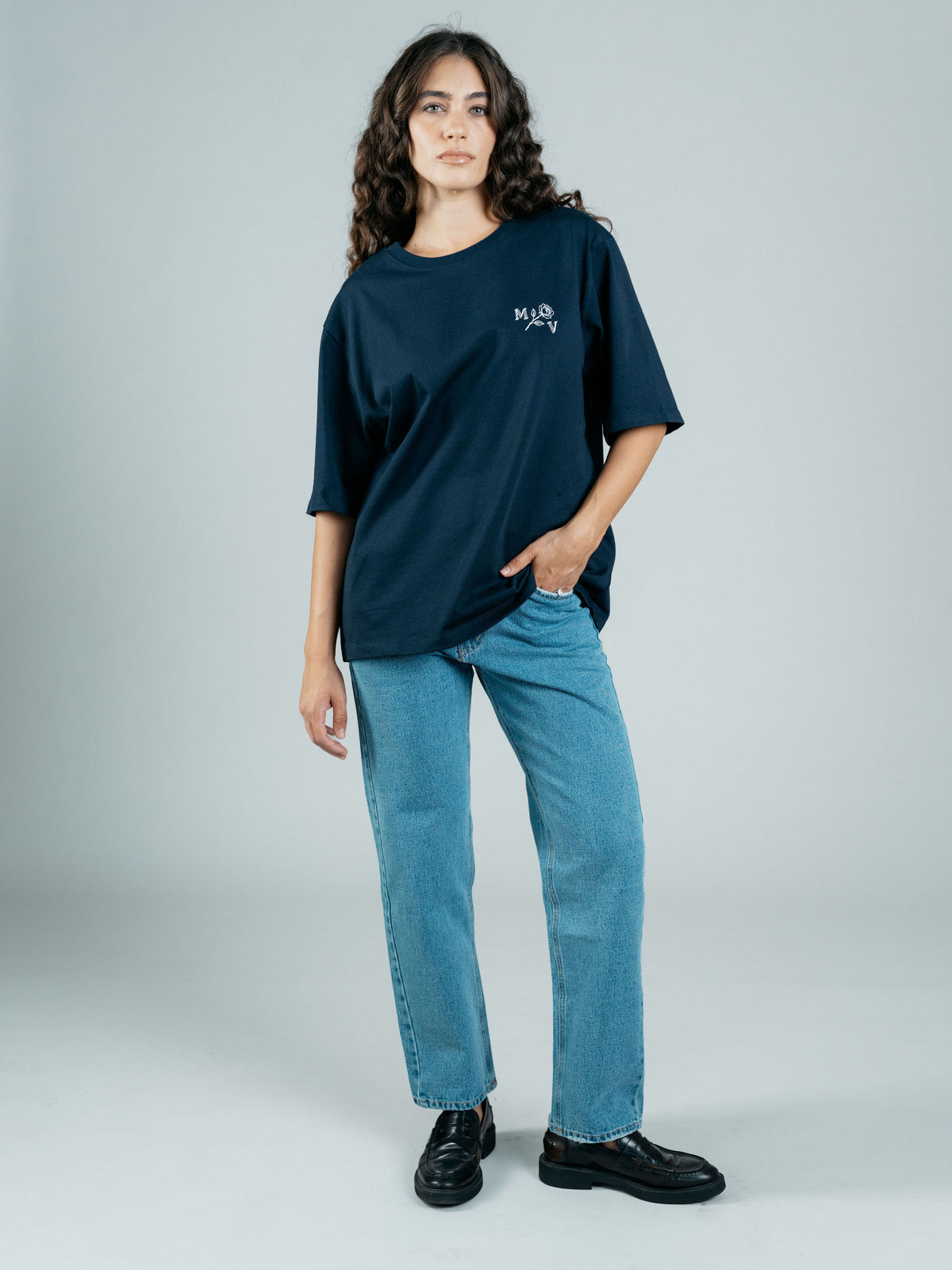 Navy Oversized Printed T-Shirt